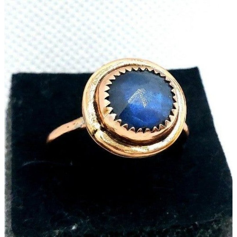 Blue Labradorite copper crystal ring size 9.5